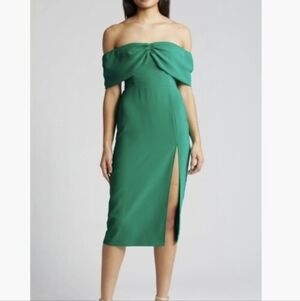 Amanda Uprichard Green Off-Shoulder Midi Dress